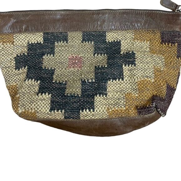 NWT Passport To India Brown Woven Tapestry Leather Pouch Bag Bohemian Clutch - Picture 1 of 6